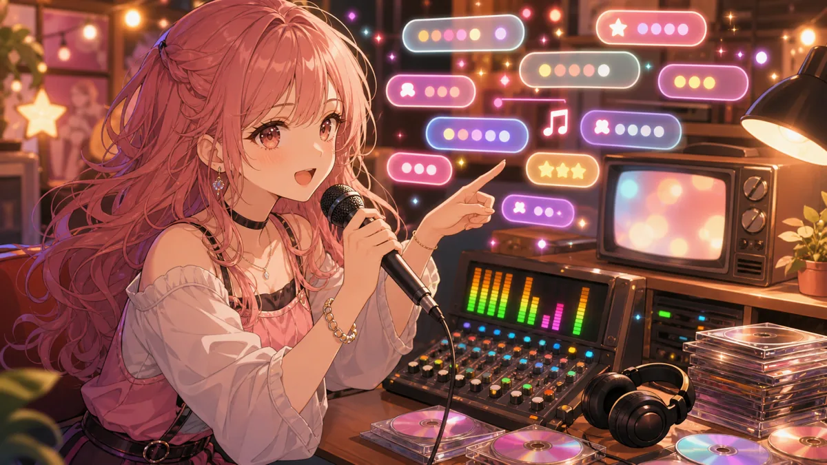 リクエストで曲を探す序盤をイメージしたオリジナルキャラクターの歌枠サムネイル